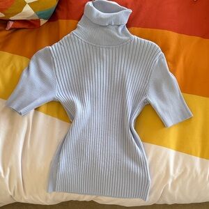 Jones New York Light Blue Ribbed Knit Top